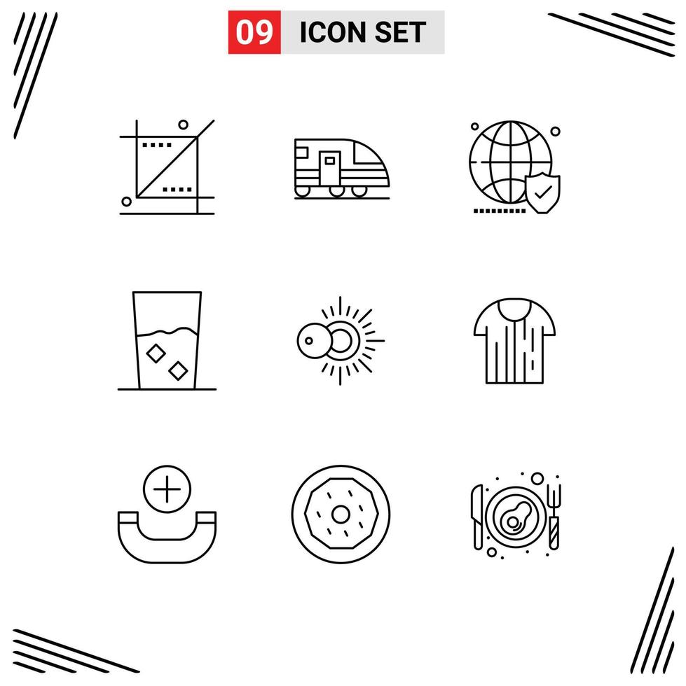 9 Universal Outlines Set for Web and Mobile Applications kitchen done transportation and world Editable Vector Design Elements