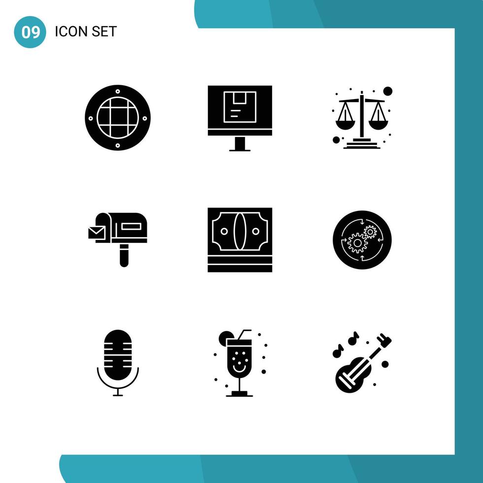 9 Universal Solid Glyphs Set for Web and Mobile Applications finance business shipping shopping box Editable Vector Design Elements