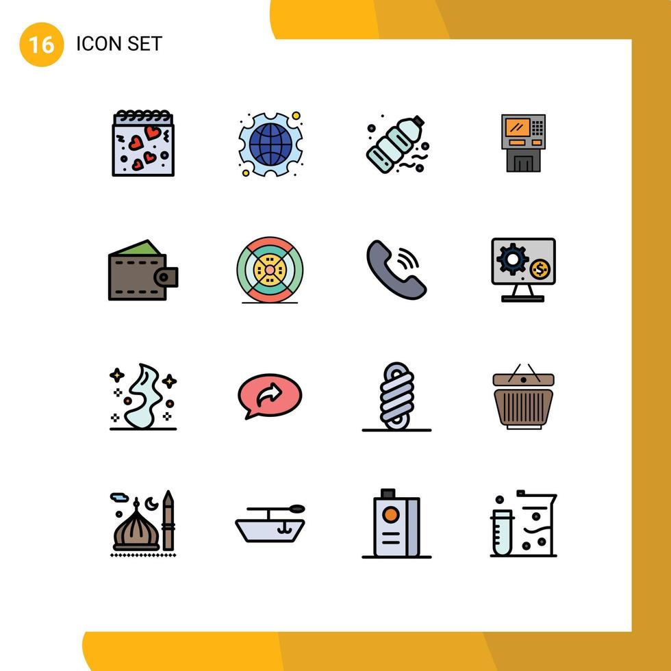 Universal Icon Symbols Group of 16 Modern Flat Color Filled Lines of cashpoint bankomat labour atm pollution Editable Creative Vector Design Elements