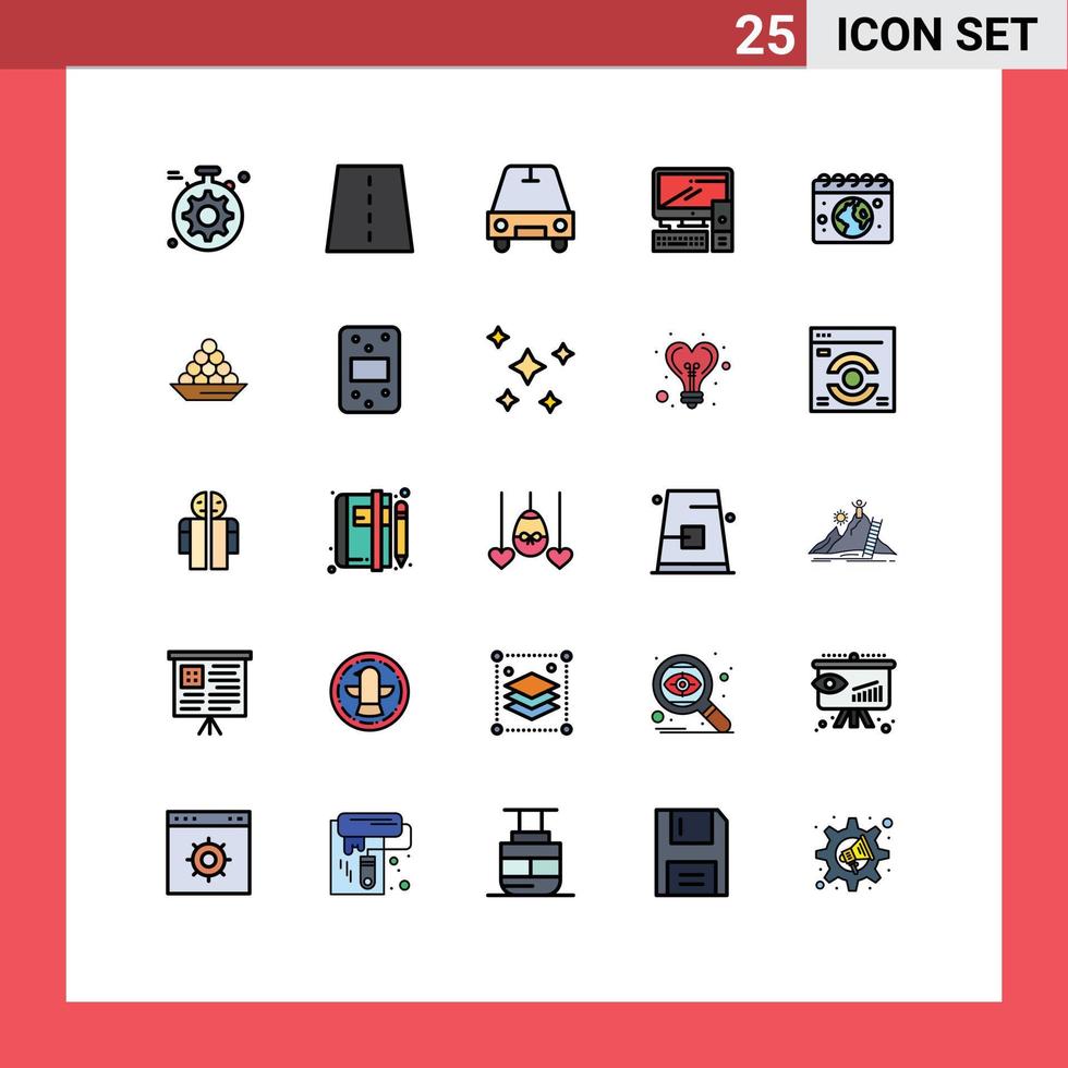 conjunto de 25 iconos de interfaz de usuario modernos signos de símbolos para elementos de diseño de vector editables de equipo de pc de coche terrestre de calendario