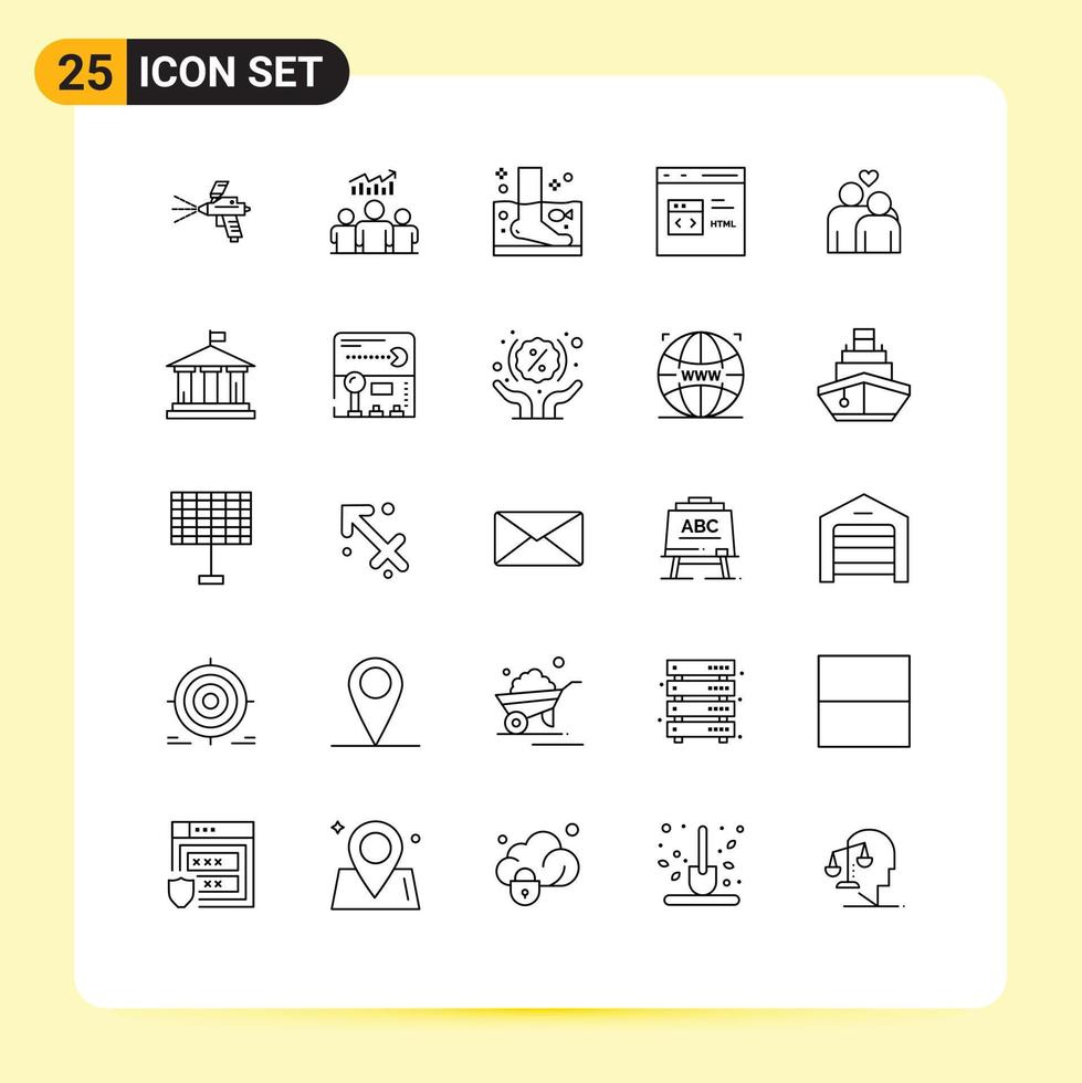 Set of 25 Commercial Lines pack for development coding success code therapy Editable Vector Design Elements
