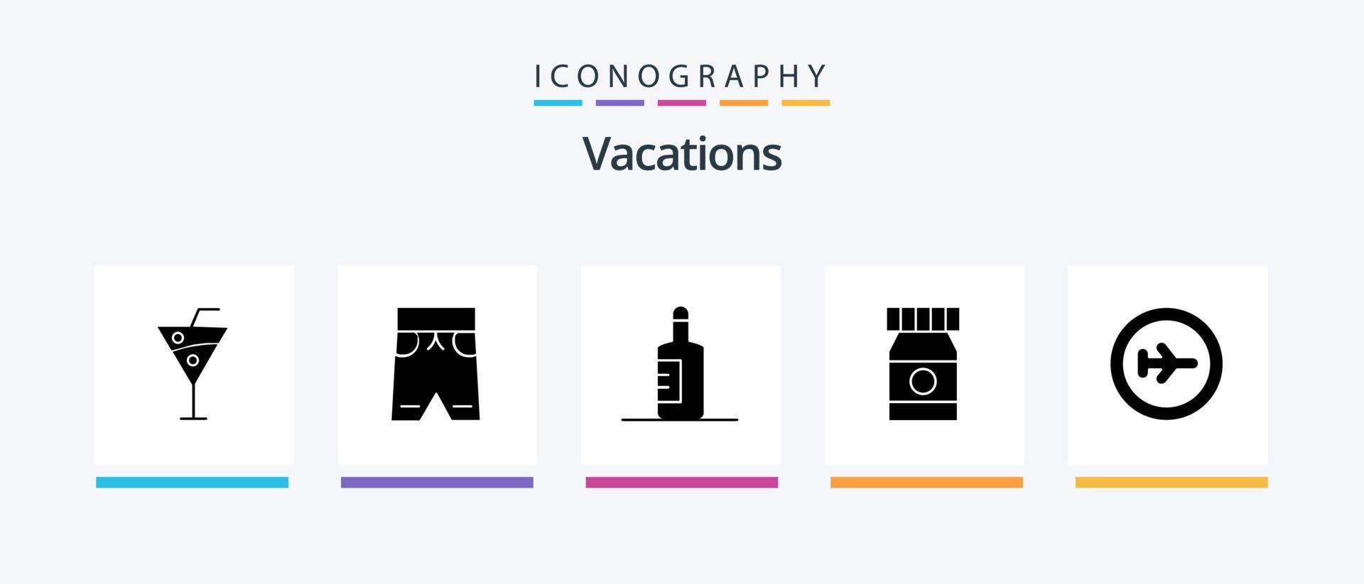 Vacations Glyph 5 Icon Pack Including medicine. beach . short . drink. Creative Icons Design vector