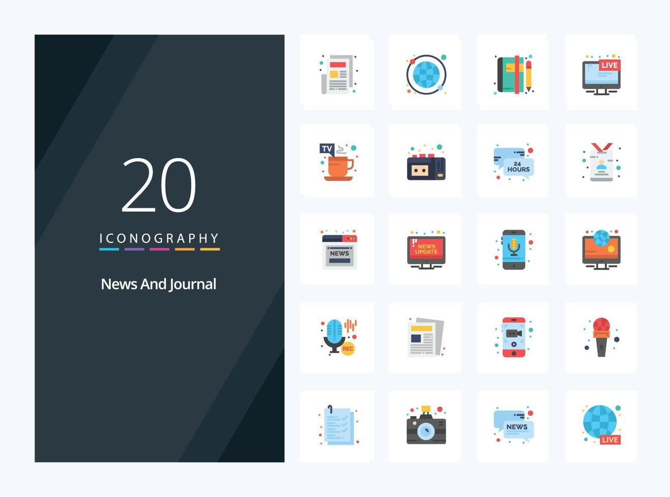 20 icono de color plano de noticias para presentación vector