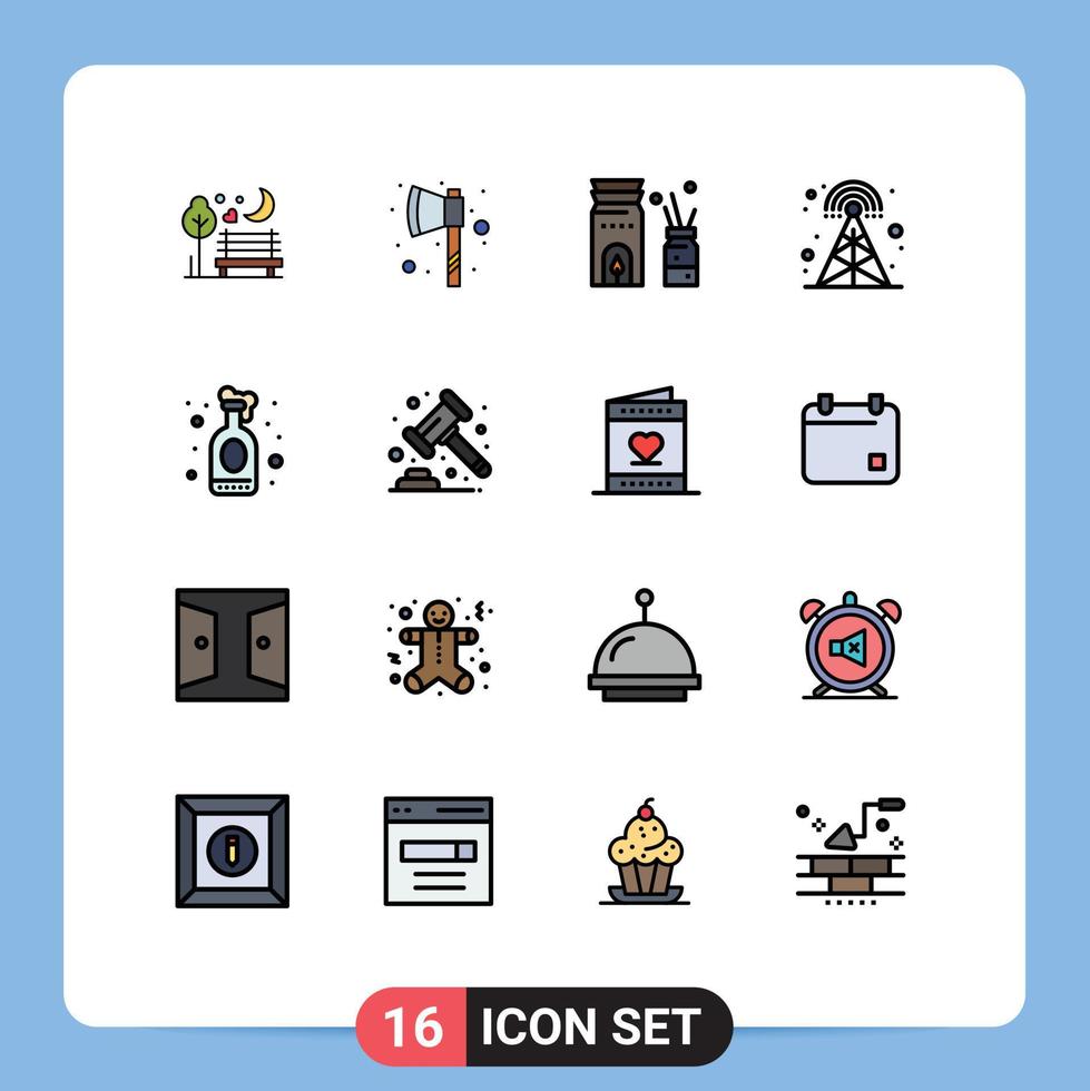 Mobile Interface Flat Color Filled Line Set of 16 Pictograms of drink tower aromatherapy radio broadcasting Editable Creative Vector Design Elements