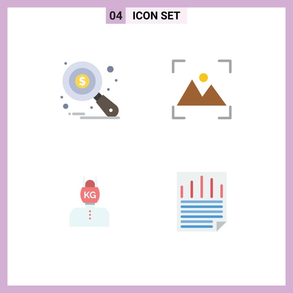 Group of 4 Flat Icons Signs and Symbols for research life tax monitoring photo stress Editable Vector Design Elements