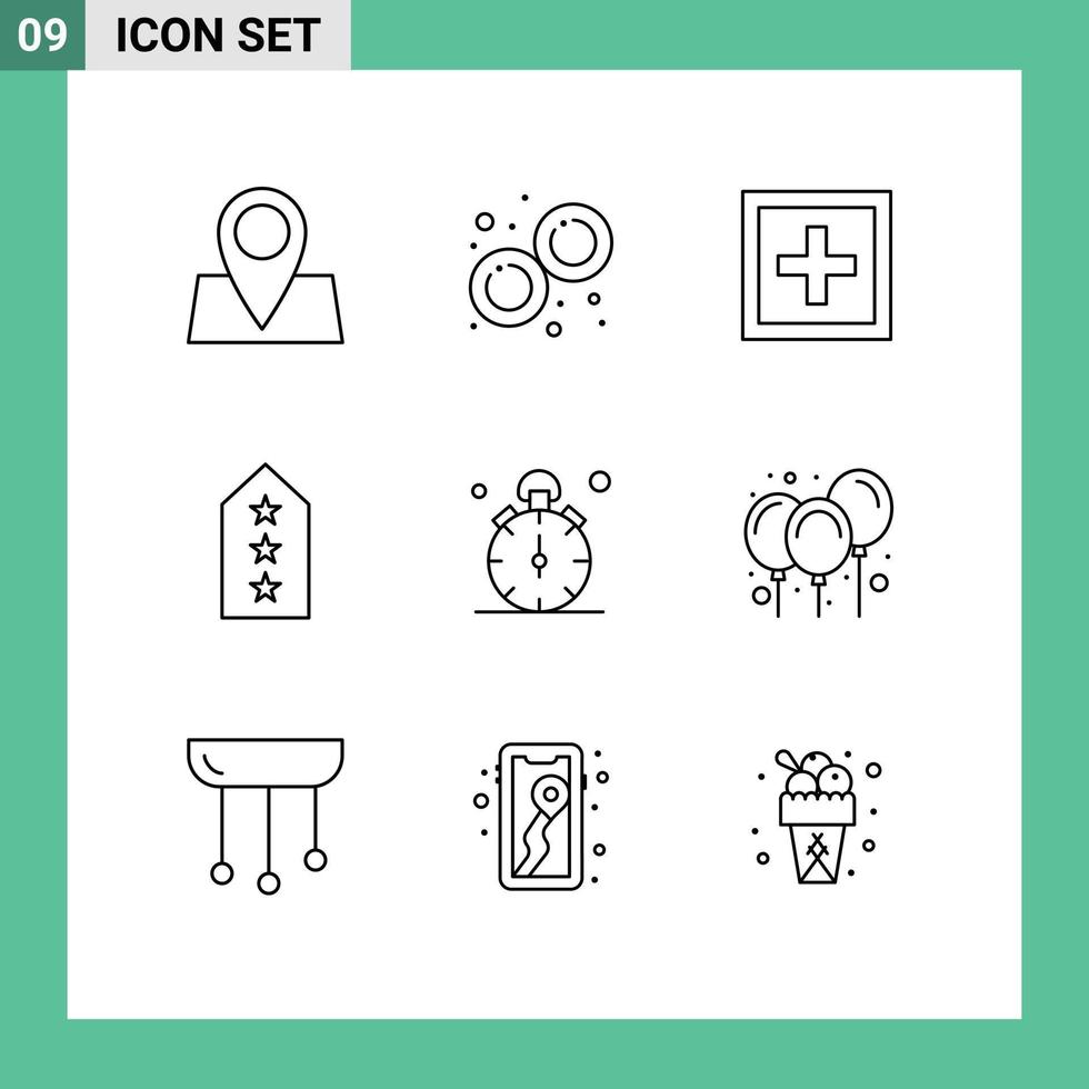 Stock Vector Icon Pack of 9 Line Signs and Symbols for three star help rank support Editable Vector Design Elements