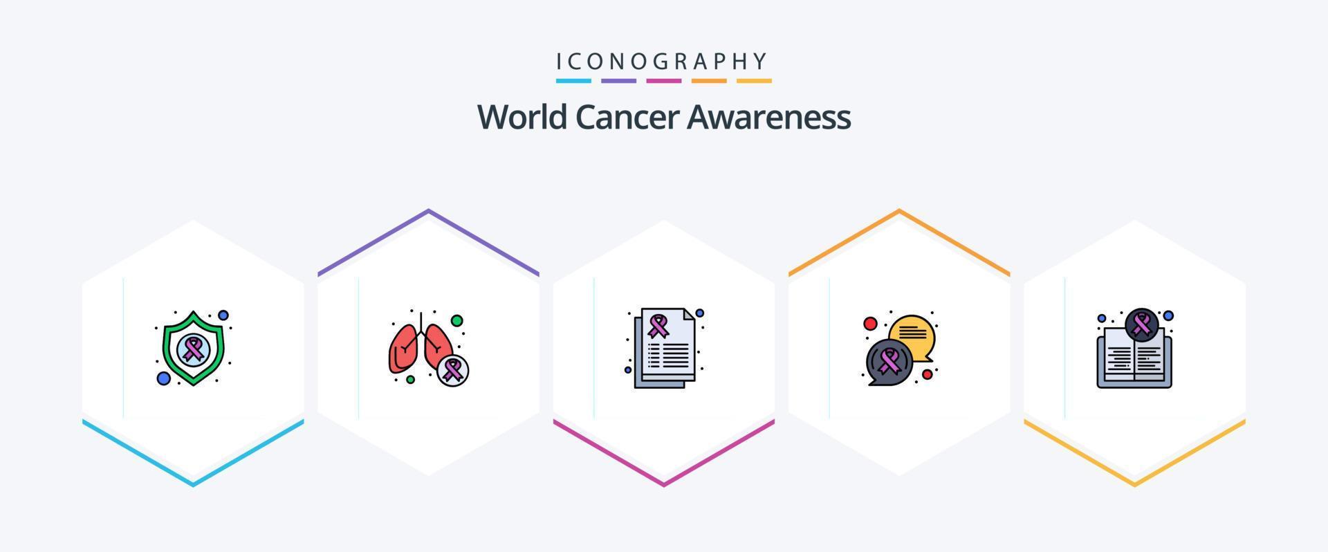 paquete de iconos de 25 líneas completas de conciencia mundial sobre el cáncer que incluye conciencia. mensaje. síntoma. comunicación. signo de cancer vector