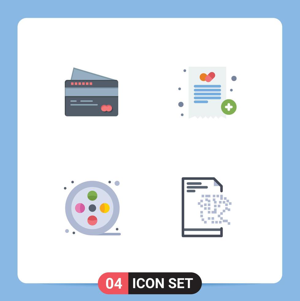 Set of 4 Commercial Flat Icons pack for card art pay medical paint Editable Vector Design Elements