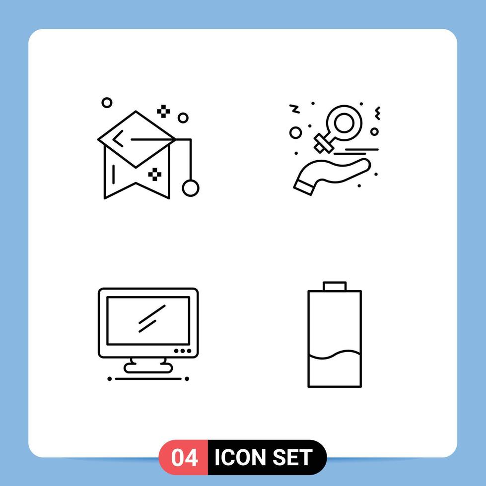 User Interface Pack of 4 Basic Filledline Flat Colors of education women mortarboard day monitor Editable Vector Design Elements