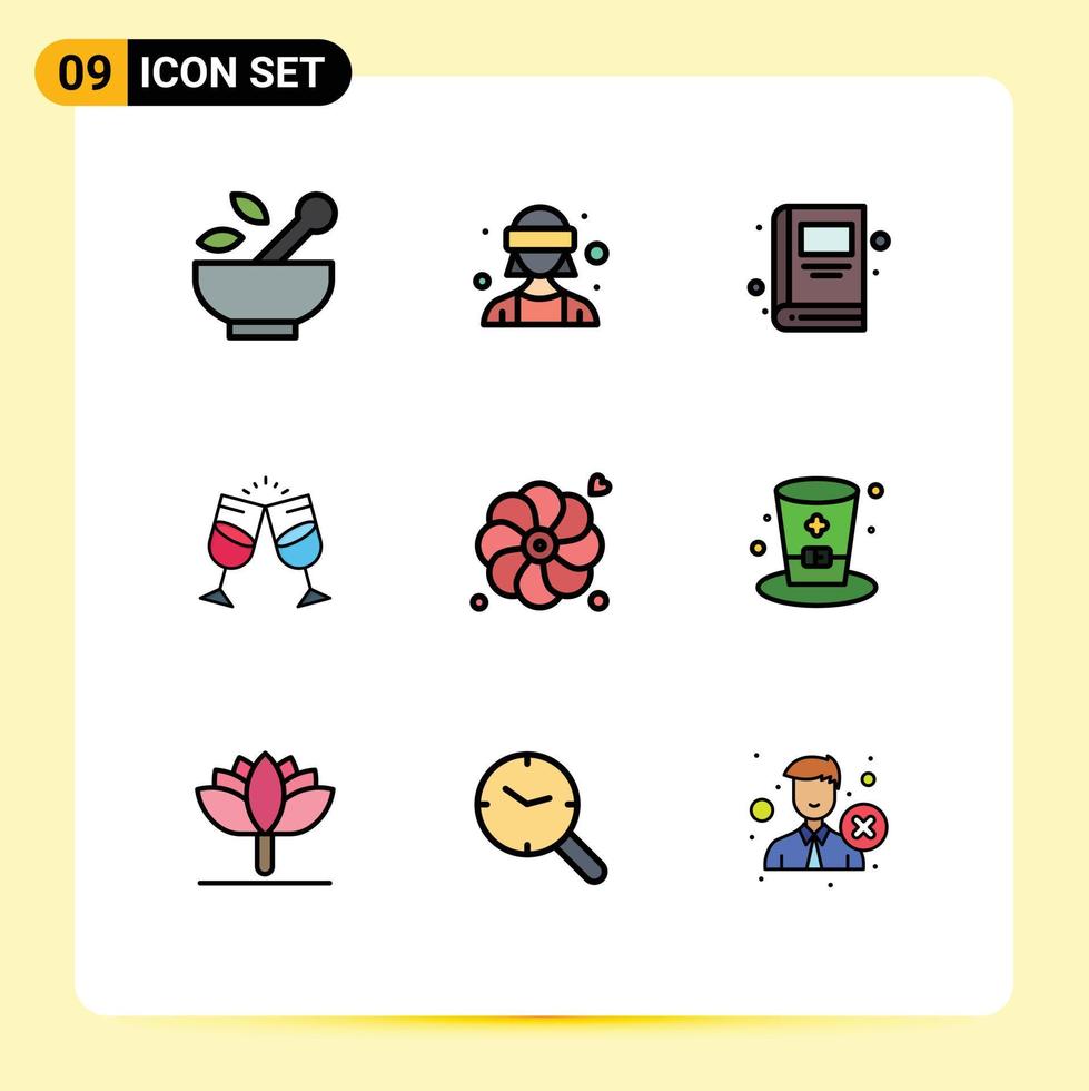 Stock Vector Icon Pack of 9 Line Signs and Symbols for nature couple book romantic alcohal Editable Vector Design Elements