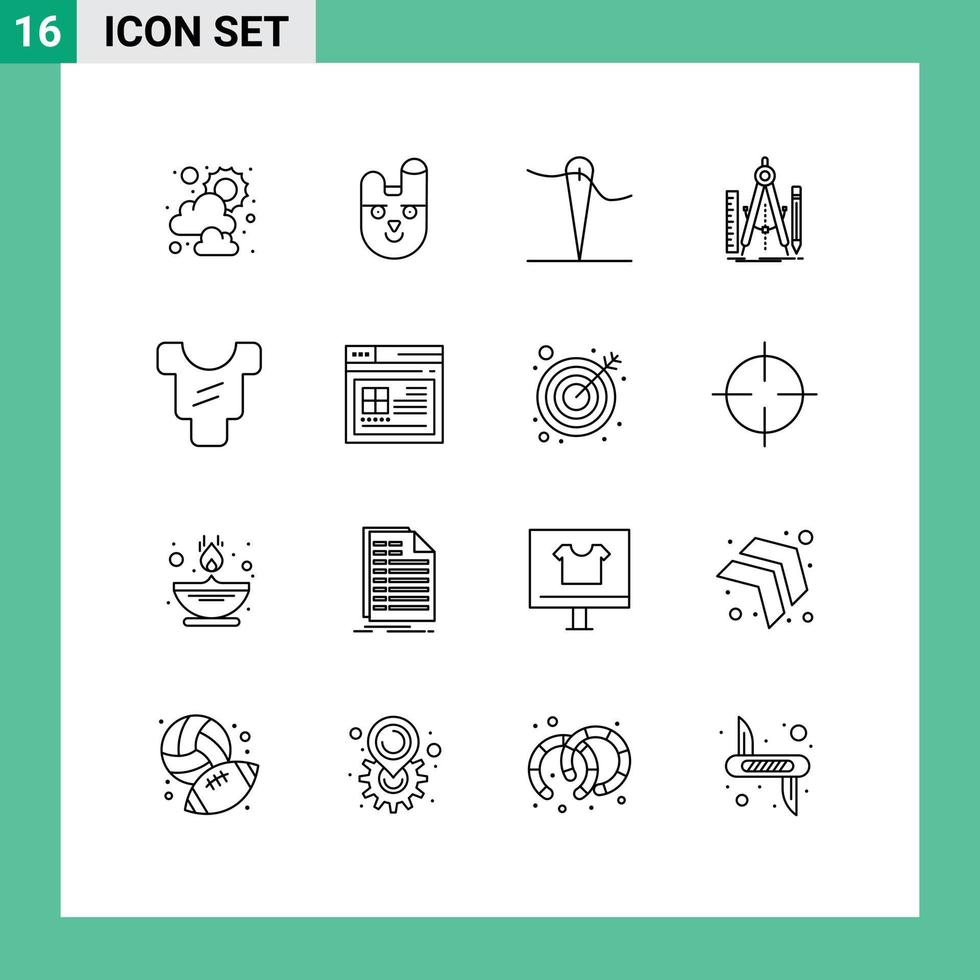 paquete de iconos de vector de stock de 16 signos y símbolos de línea para elementos de diseño de vector editables de geometría de herramienta de aguja de ropa de bebé