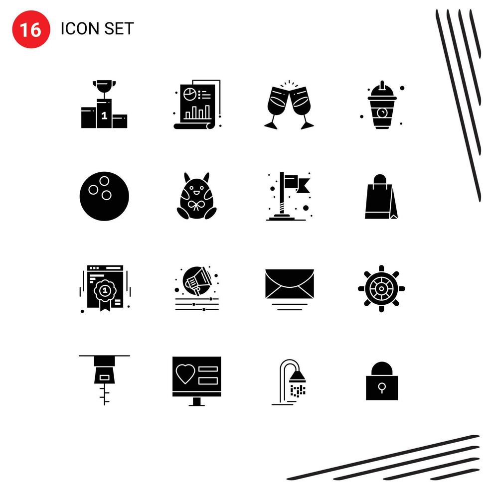 Pack of 16 Modern Solid Glyphs Signs and Symbols for Web Print Media such as juice drink graph beverage romantic Editable Vector Design Elements