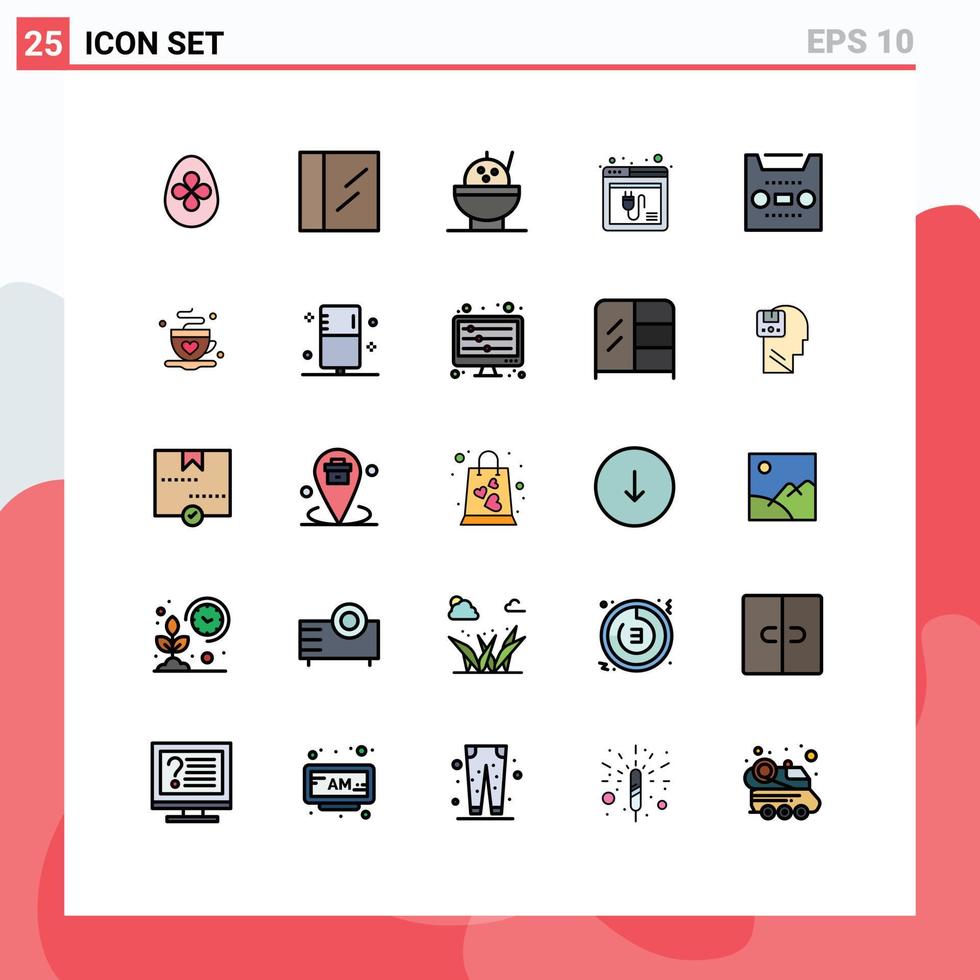 User Interface Pack of 25 Basic Filled line Flat Colors of cup multimedia browser media website Editable Vector Design Elements