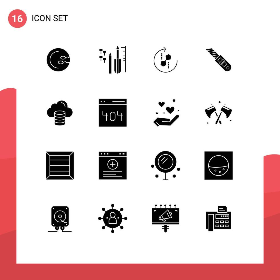 Group of 16 Solid Glyphs Signs and Symbols for cloud repair puzzle tool joint Editable Vector Design Elements