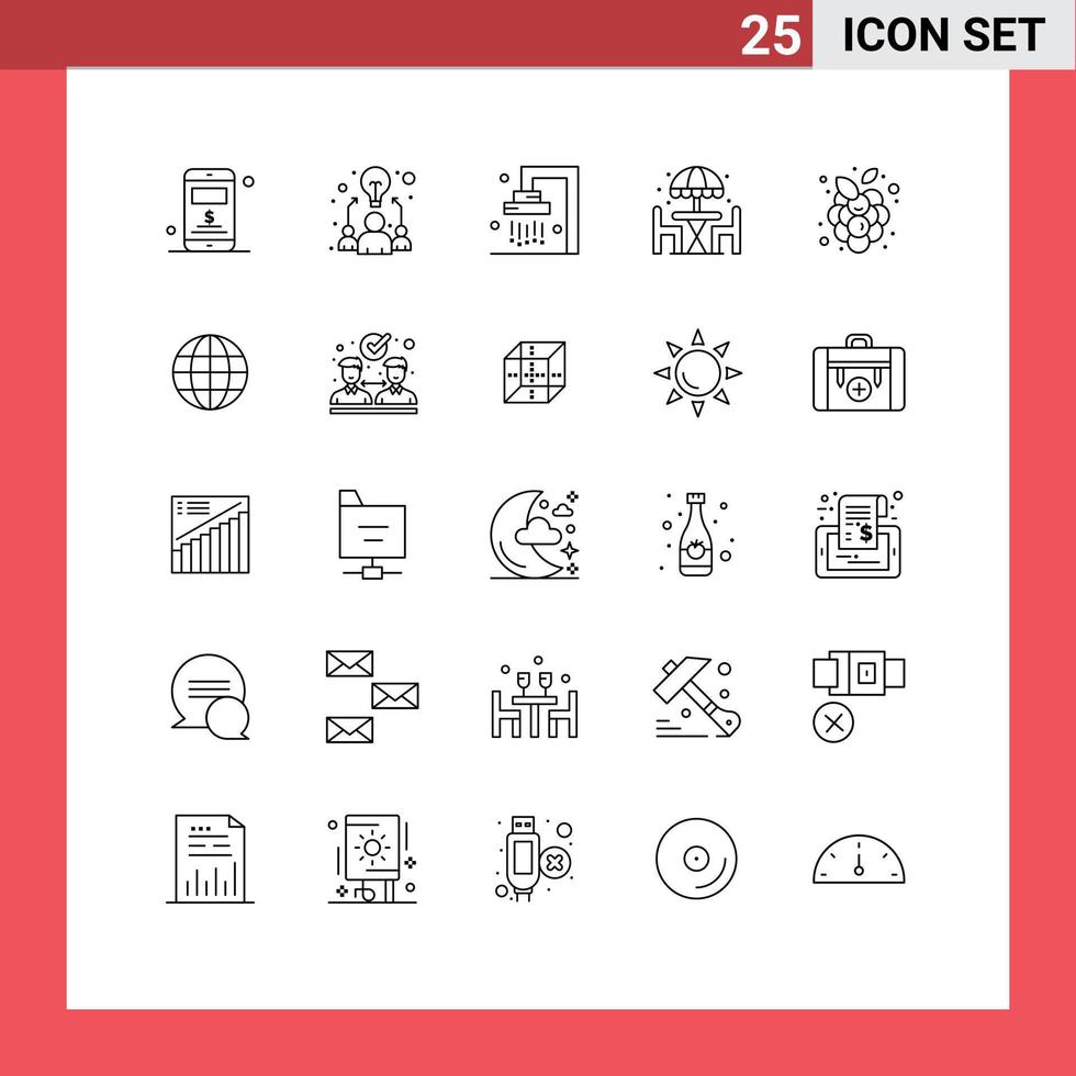 Group of 25 Lines Signs and Symbols for vine autumn fruits bathroom table living Editable Vector Design Elements