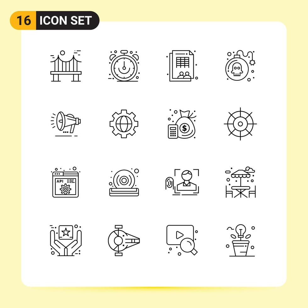 Set of 16 Vector Outlines on Grid for play danger sale bomb table Editable Vector Design Elements