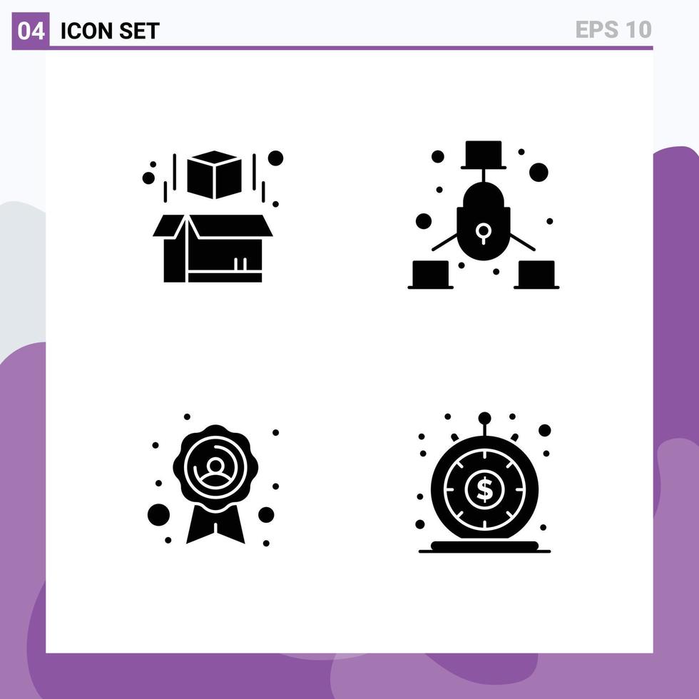 Stock Vector Icon Pack of 4 Line Signs and Symbols for box ribbon communication security instant Editable Vector Design Elements
