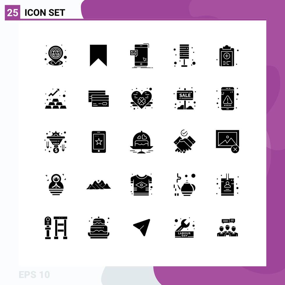 Set of 25 Commercial Solid Glyphs pack for furniture light save message instant Editable Vector Design Elements