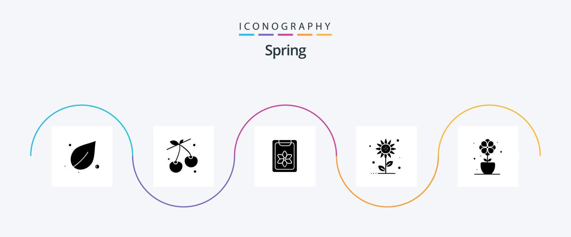 Spring Glyph 5 Icon Pack Including present. spring. flower. nature. sub flower vector