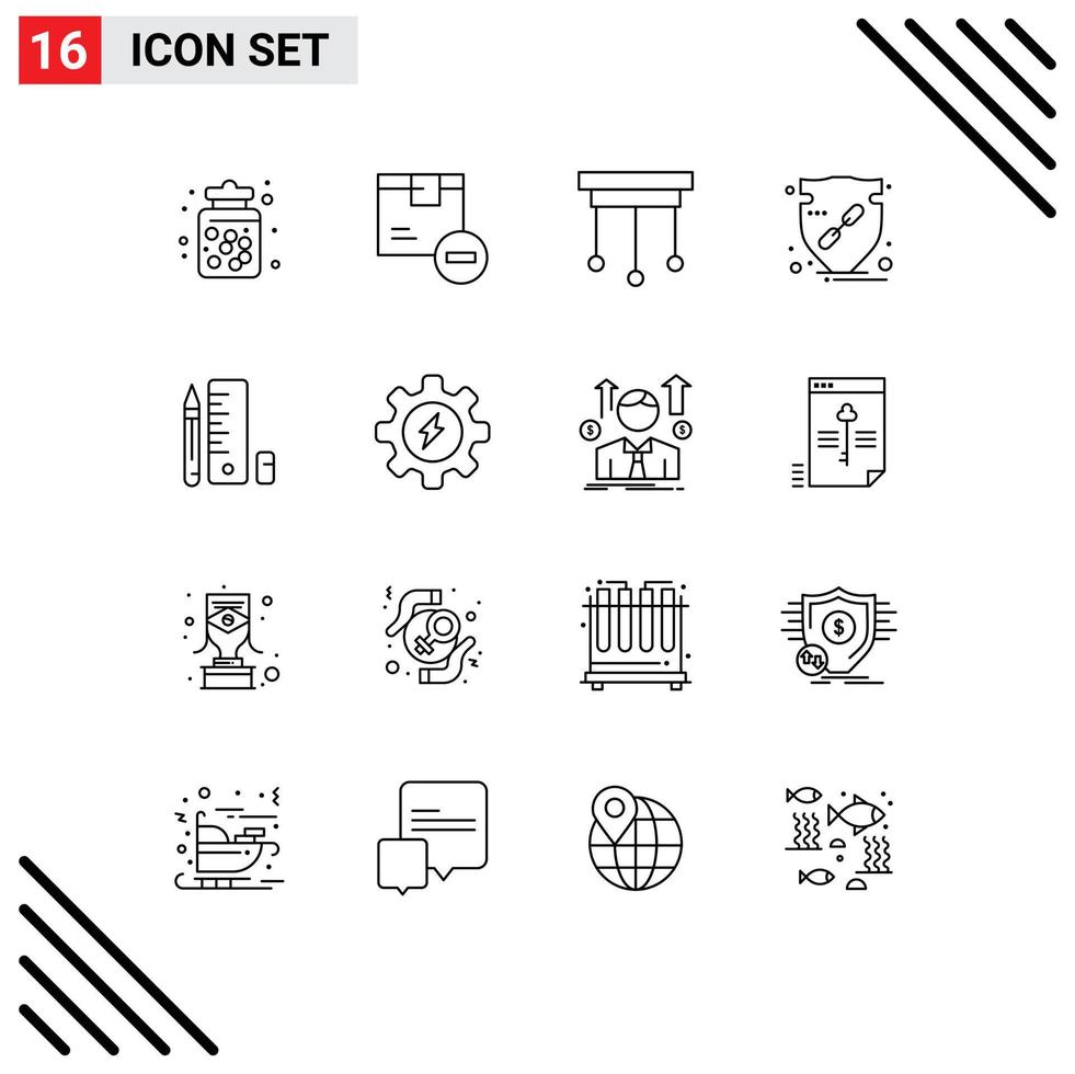 Mobile Interface Outline Set of 16 Pictograms of protect verify goods trust home Editable Vector Design Elements