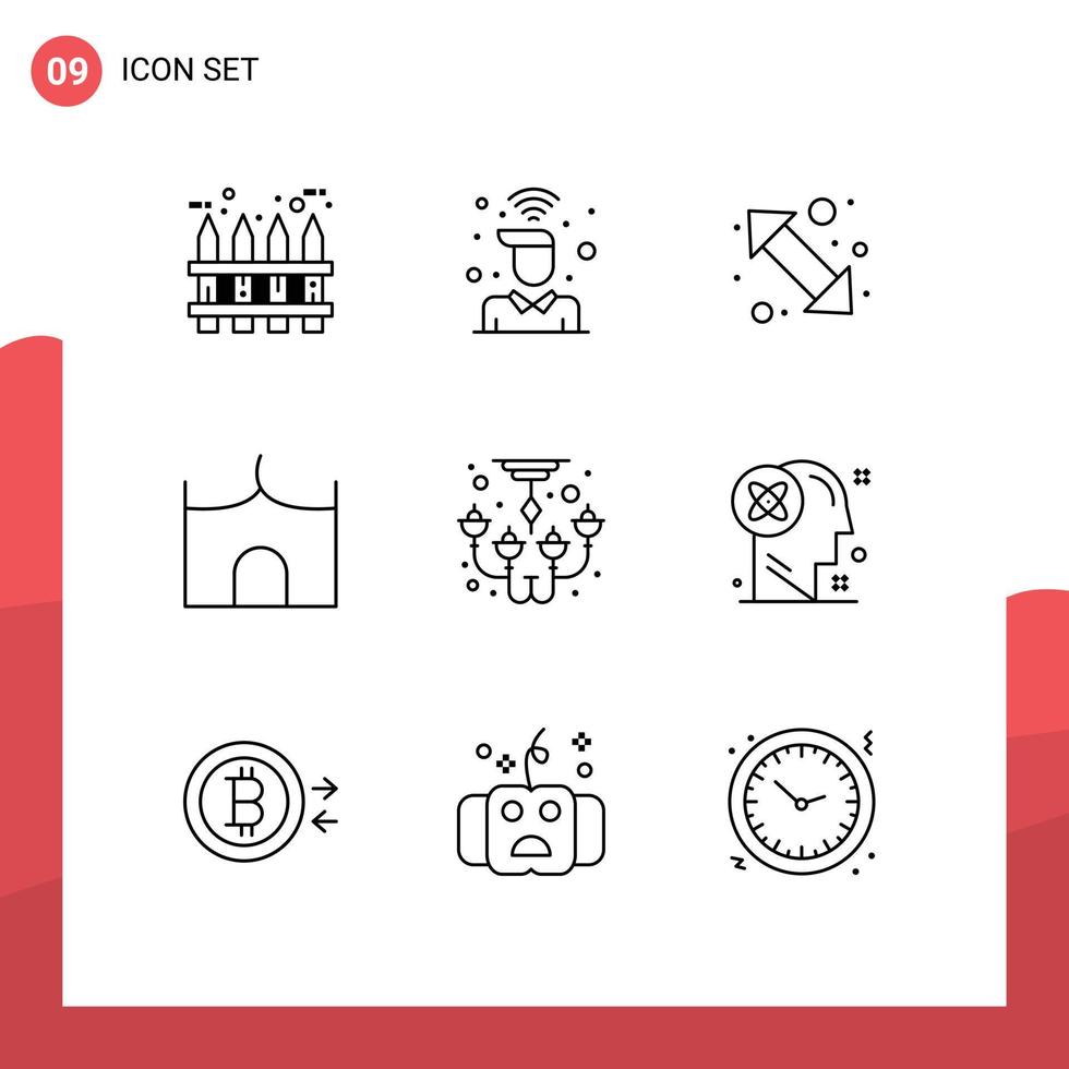 Modern Set of 9 Outlines Pictograph of fortress castle building wifi castle right Editable Vector Design Elements