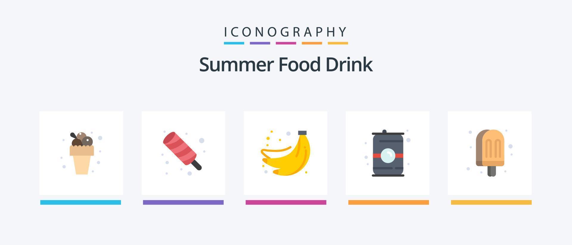 Summer Food Drink Flat 5 Icon Pack Including food. water. bananas. can. drink. Creative Icons Design vector