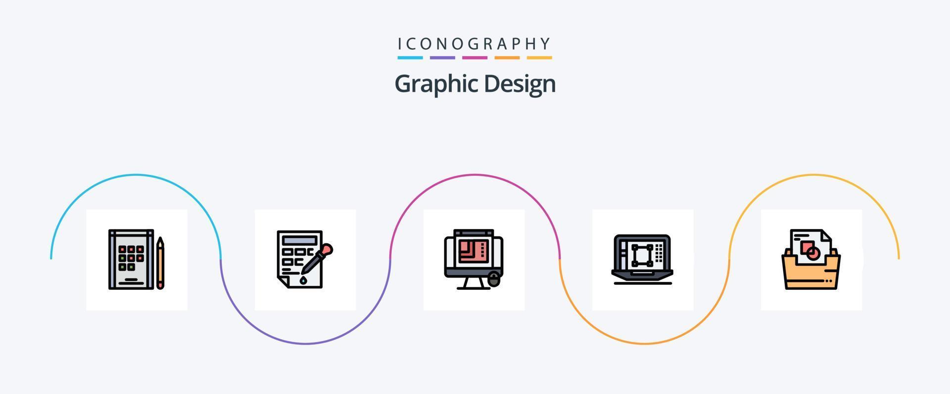 Graphic Design Line Filled Flat 5 Icon Pack Including document folder. increase. web designing. enhance. decrease vector
