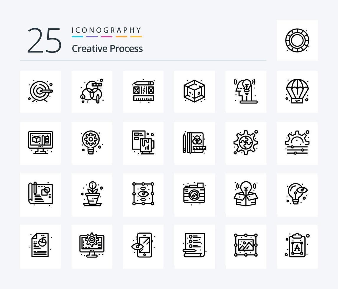 Creative Process 25 Line icon pack including creative. man. process. process. object vector