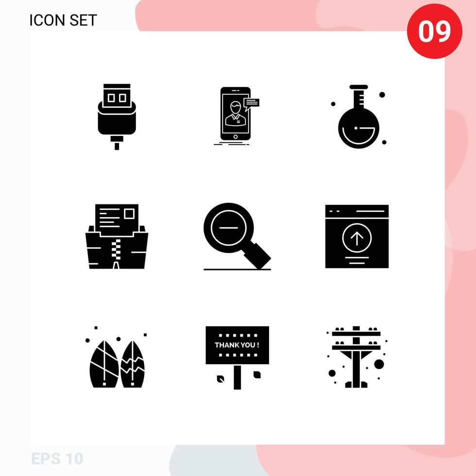 Editable Vector Line Pack of 9 Simple Solid Glyphs of less file online conversation document zip Editable Vector Design Elements