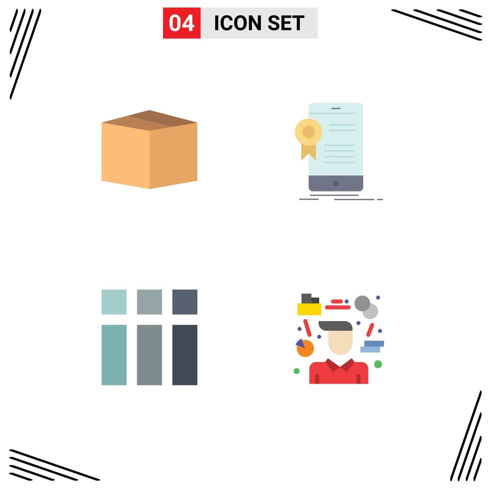 Pictogram Set of 4 Simple Flat Icons of box frame certificate application layout Editable Vector Design Elements