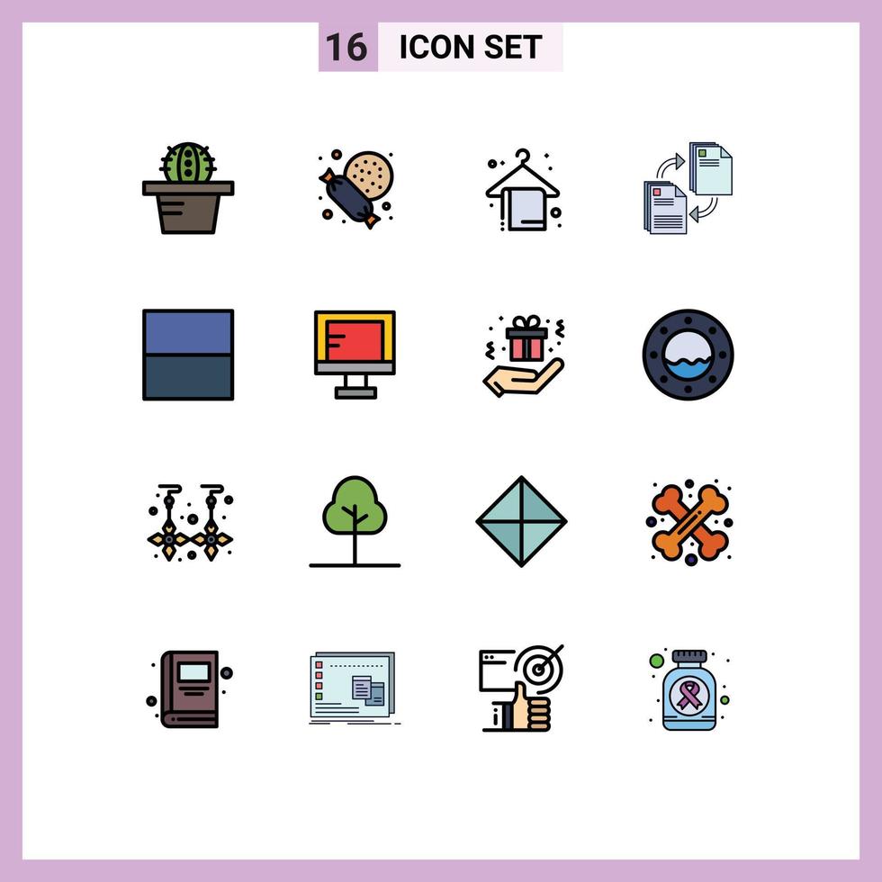 paquete de 16 líneas llenas de colores planos modernos, signos y símbolos para medios de impresión web, como interfaz de computadora, documento de cuadrícula de verano, elementos de diseño de vectores creativos editables