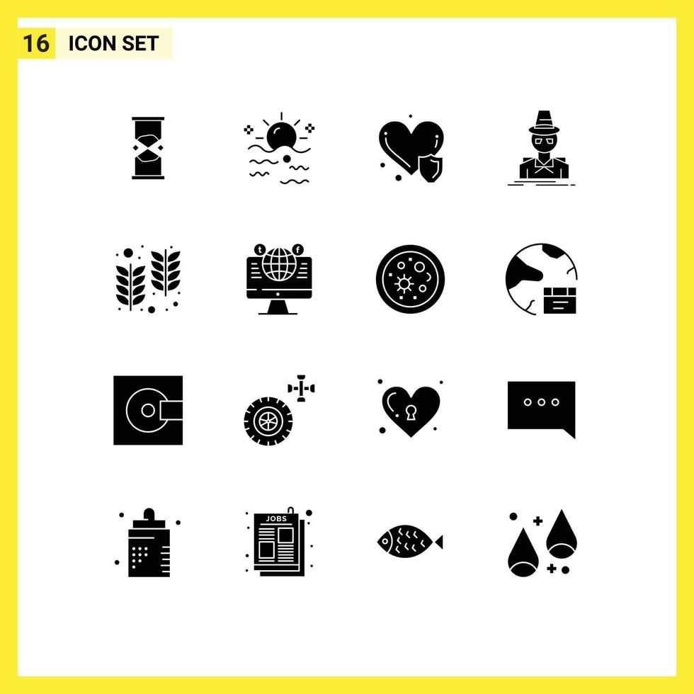 16 iconos creativos signos y símbolos modernos de espía hacker sol detective enfermedad cardíaca elementos de diseño vectorial editables vector