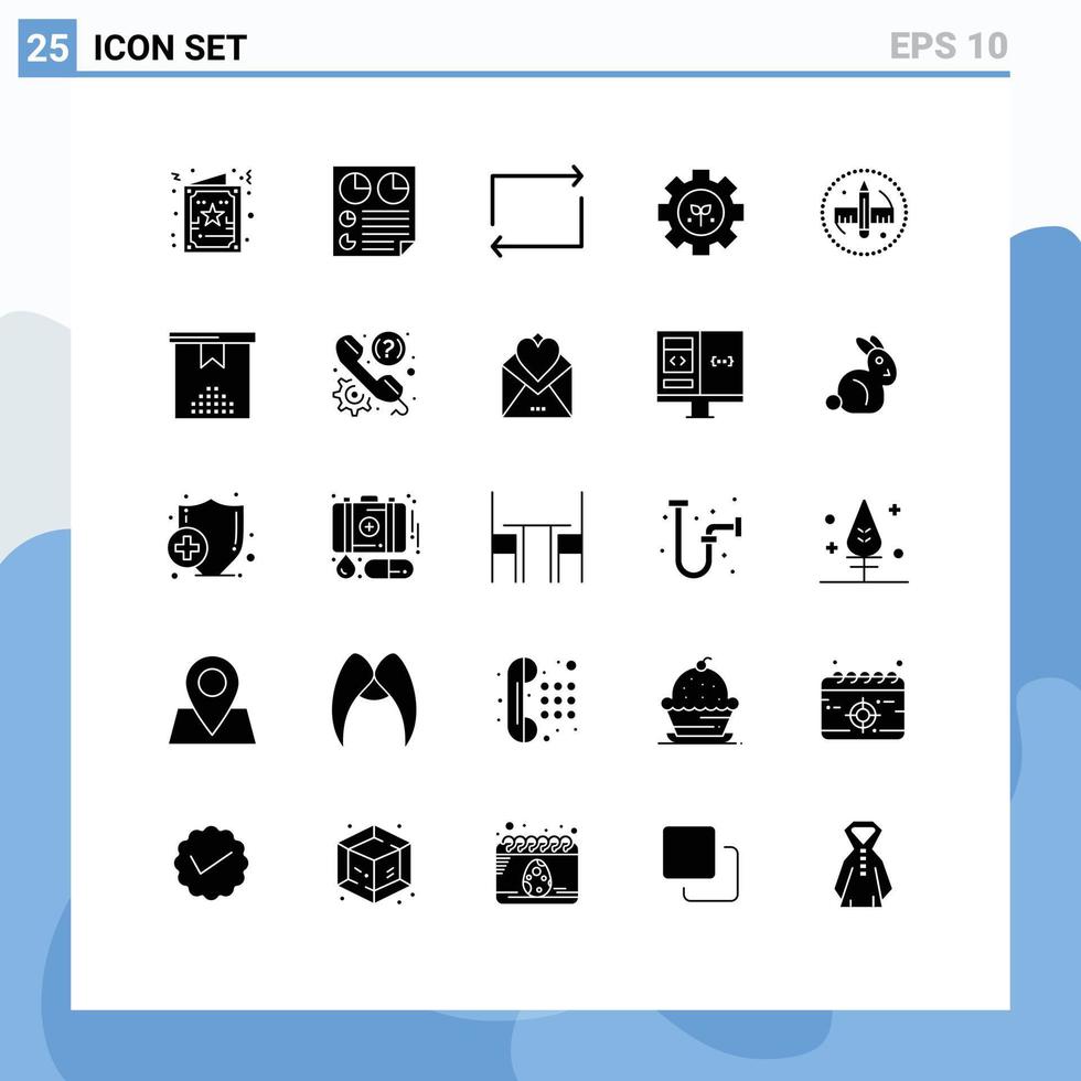 25 concepto de glifo sólido para sitios web móviles y aplicaciones configuración de lápiz elementos de diseño vectorial editables de entorno de dos engranajes vector
