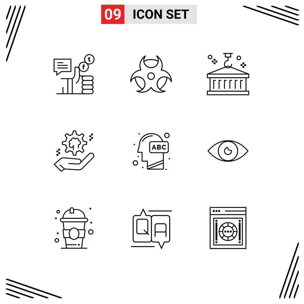 Outline Pack of 9 Universal Symbols of solution cog box hand transportation Editable Vector Design Elements