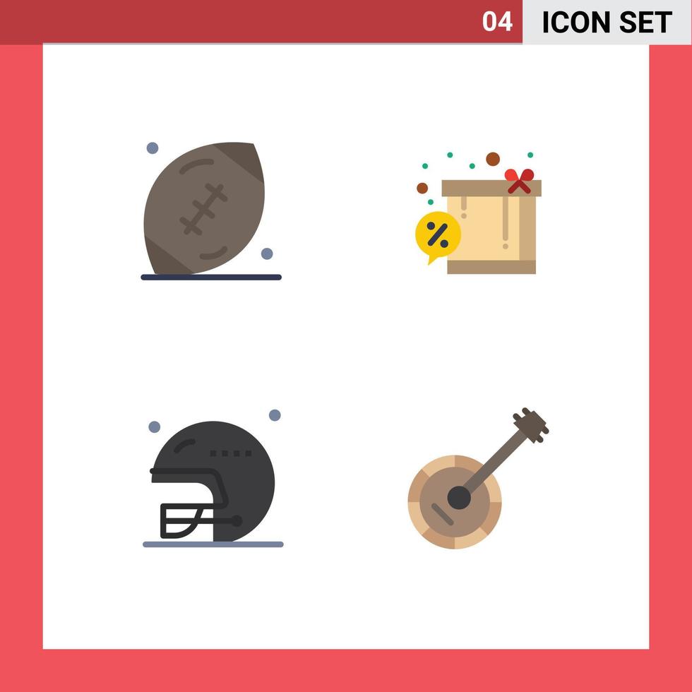 Modern Set of 4 Flat Icons and symbols such as american football football game discount rugby Editable Vector Design Elements