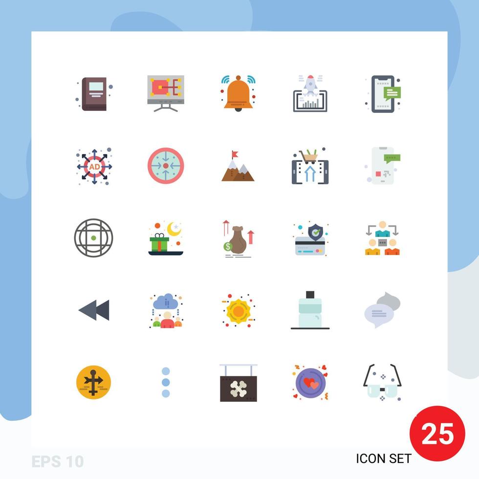 Flat Color Pack of 25 Universal Symbols of messages sms notification web website Editable Vector Design Elements