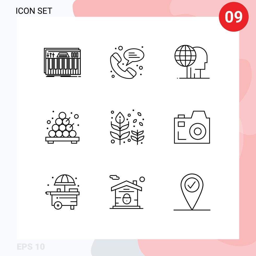 Set of 9 Vector Outlines on Grid for blow takoyaki global marketing japanese outsource Editable Vector Design Elements