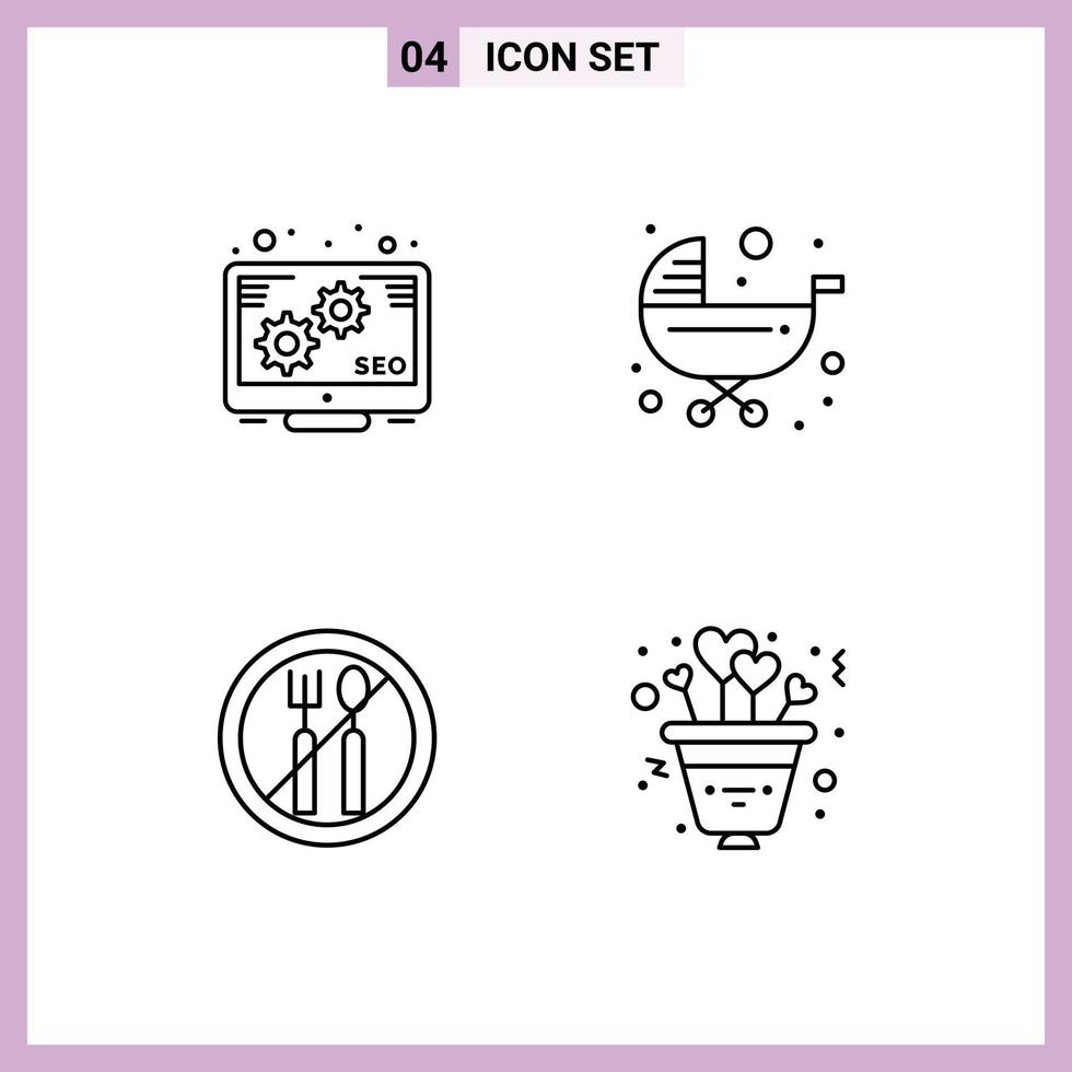 4 User Interface Line Pack of modern Signs and Symbols of marketing ramadan baby stroller heart Editable Vector Design Elements