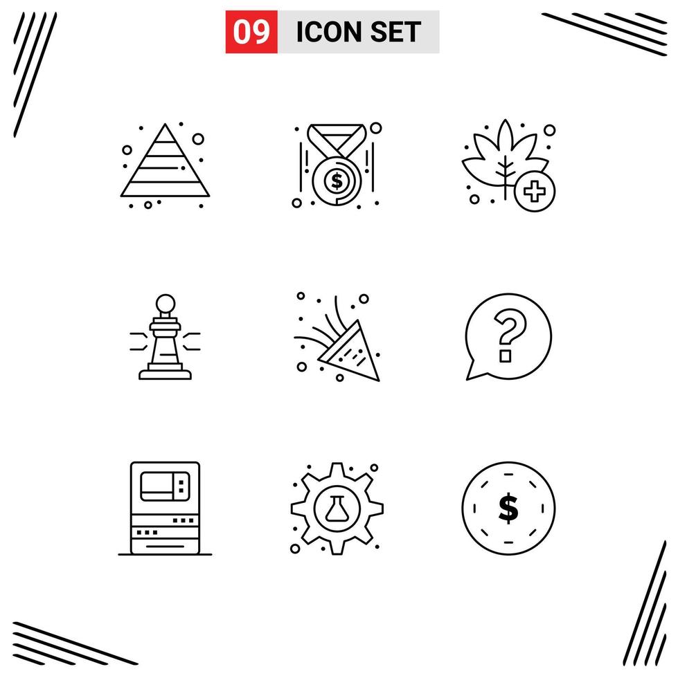 Modern Set of 9 Outlines Pictograph of firework poker medical king game Editable Vector Design Elements