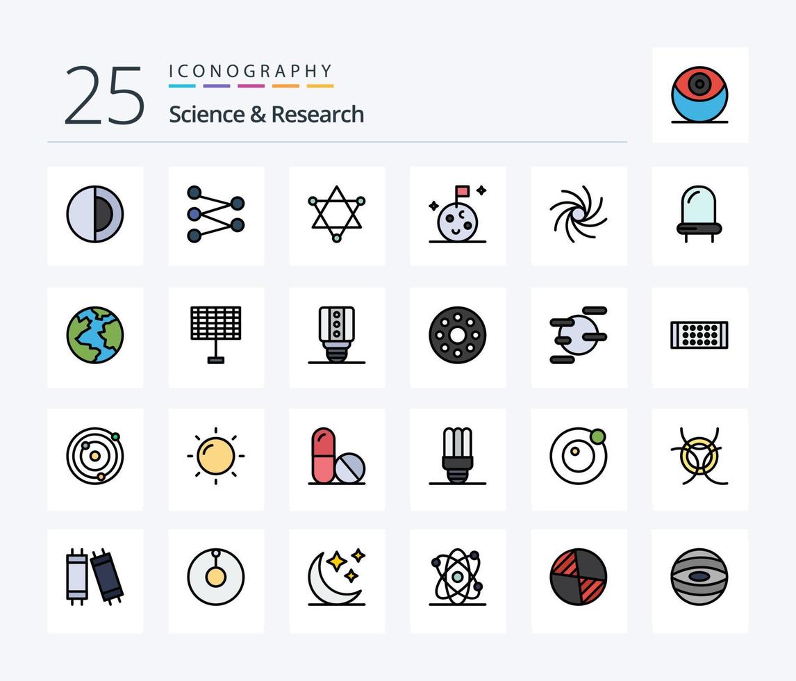 Science 25 Line Filled icon pack including planet. light. moon. led. universe vector