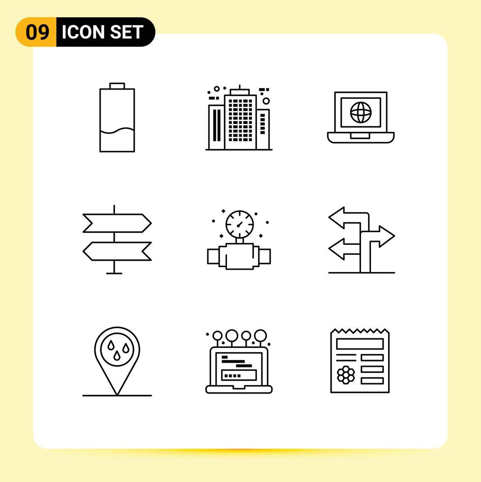 Set of 9 Commercial Outlines pack for gauge location company direction globe Editable Vector Design Elements