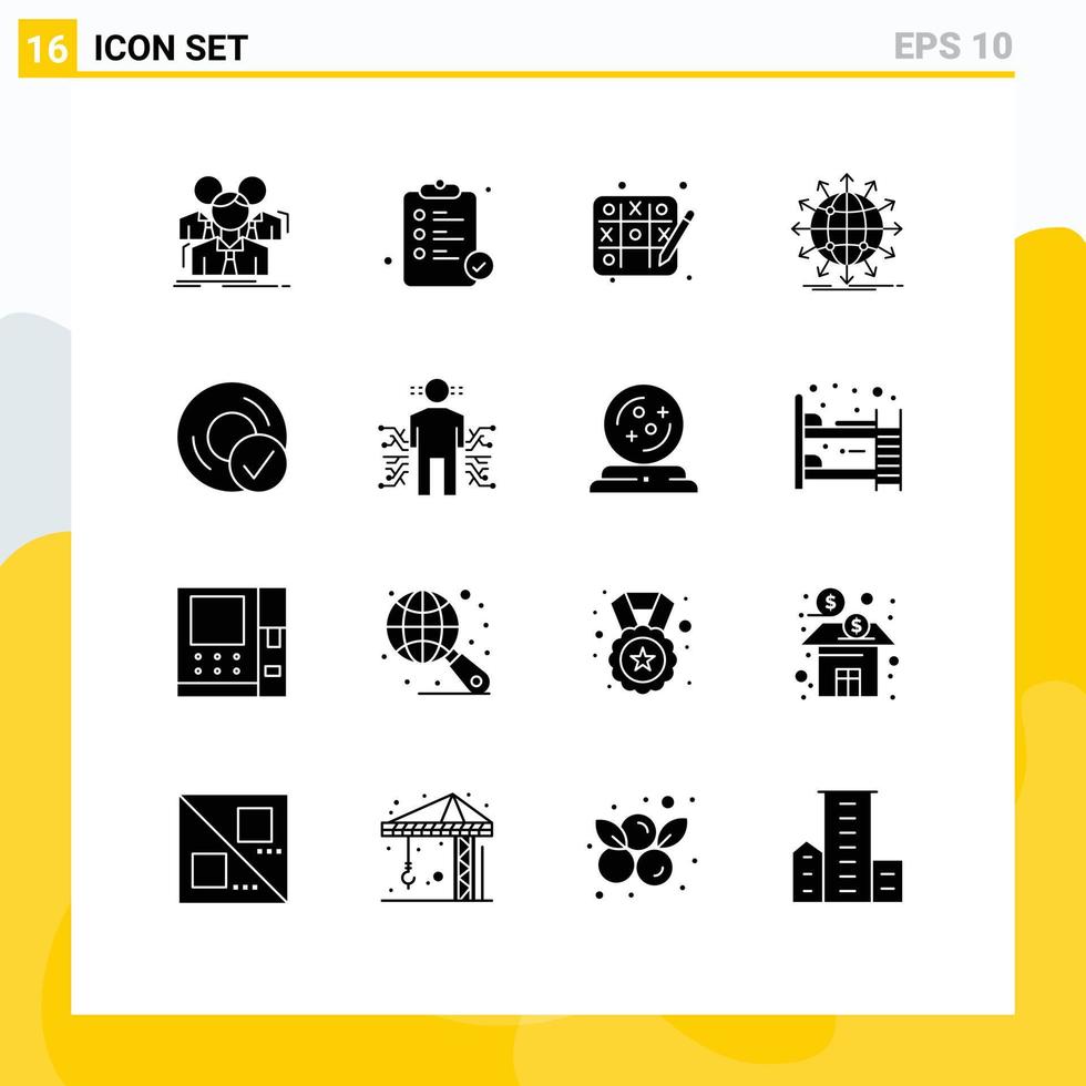 Set of 16 Commercial Solid Glyphs pack for computers news report arrow globe Editable Vector Design Elements