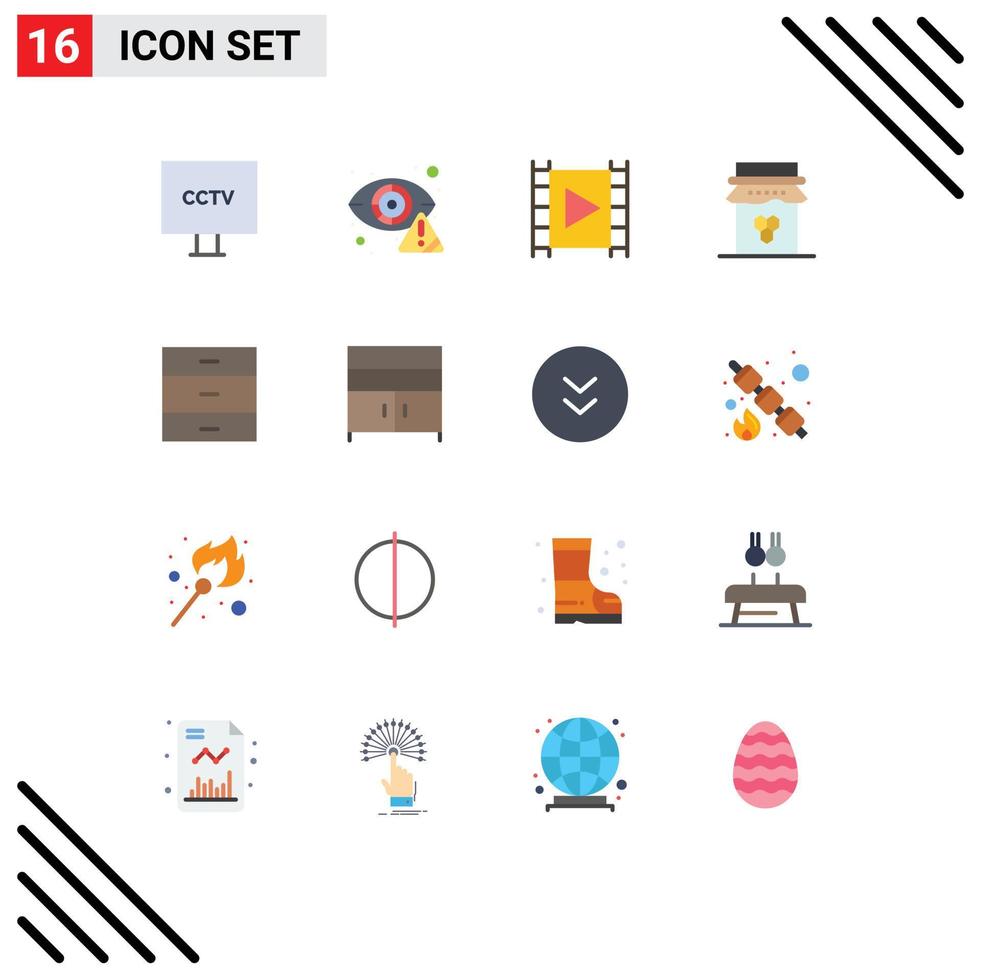 Universal Icon Symbols Group of 16 Modern Flat Colors of jam breakfast eye stream multimedia Editable Pack of Creative Vector Design Elements