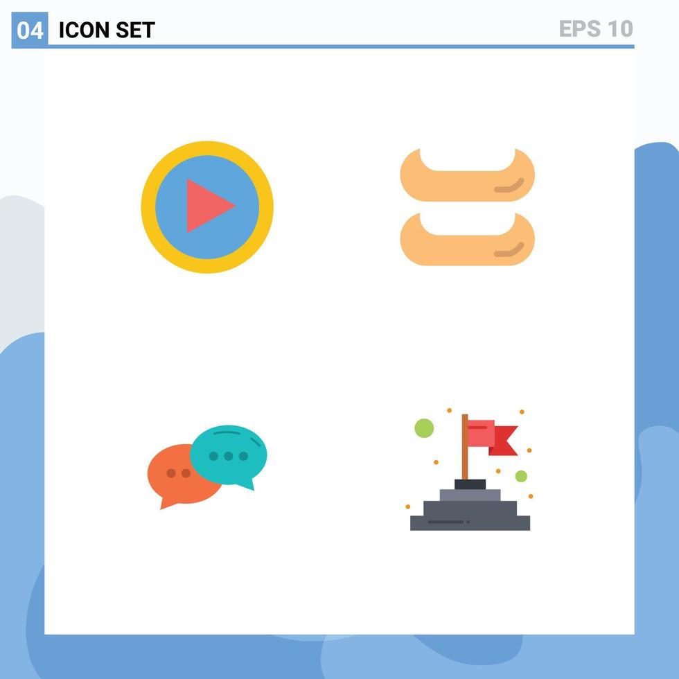 4 Universal Flat Icons Set for Web and Mobile Applications video dialogue user chat flag Editable Vector Design Elements