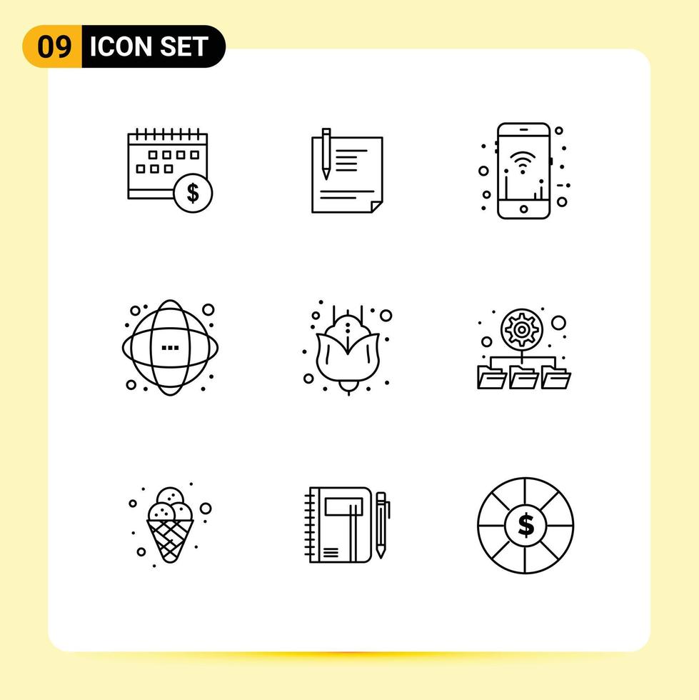Set of 9 Vector Outlines on Grid for data signals file mobile signals signing Editable Vector Design Elements