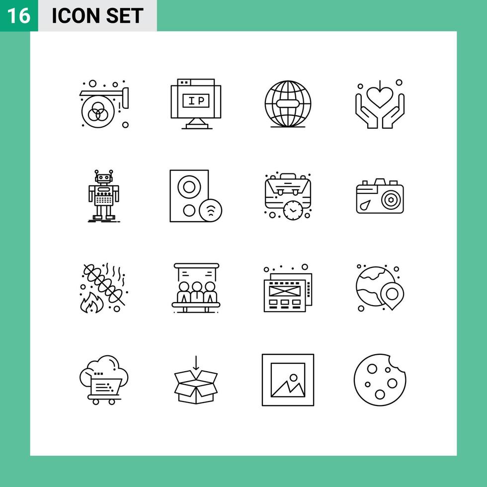 Universal Icon Symbols Group of 16 Modern Outlines of robot mom pointer love internet Editable Vector Design Elements