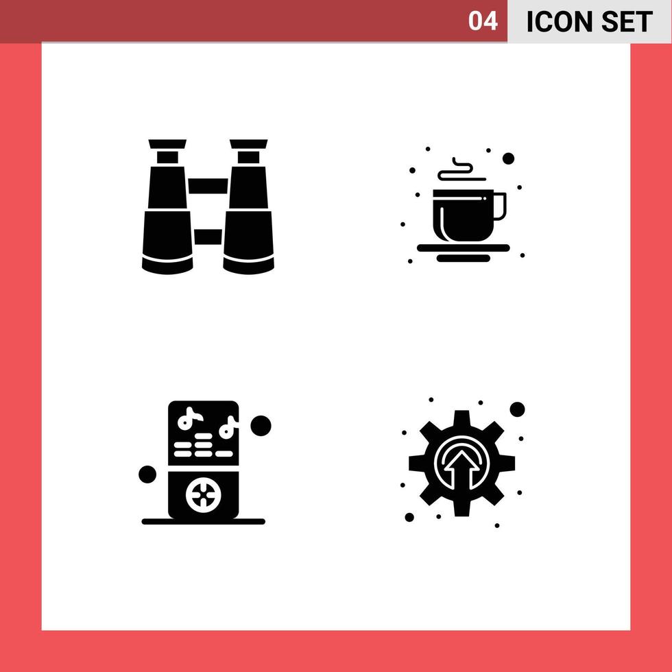 4 Creative Icons Modern Signs and Symbols of binoculars music player cup tea place cogwheel Editable Vector Design Elements
