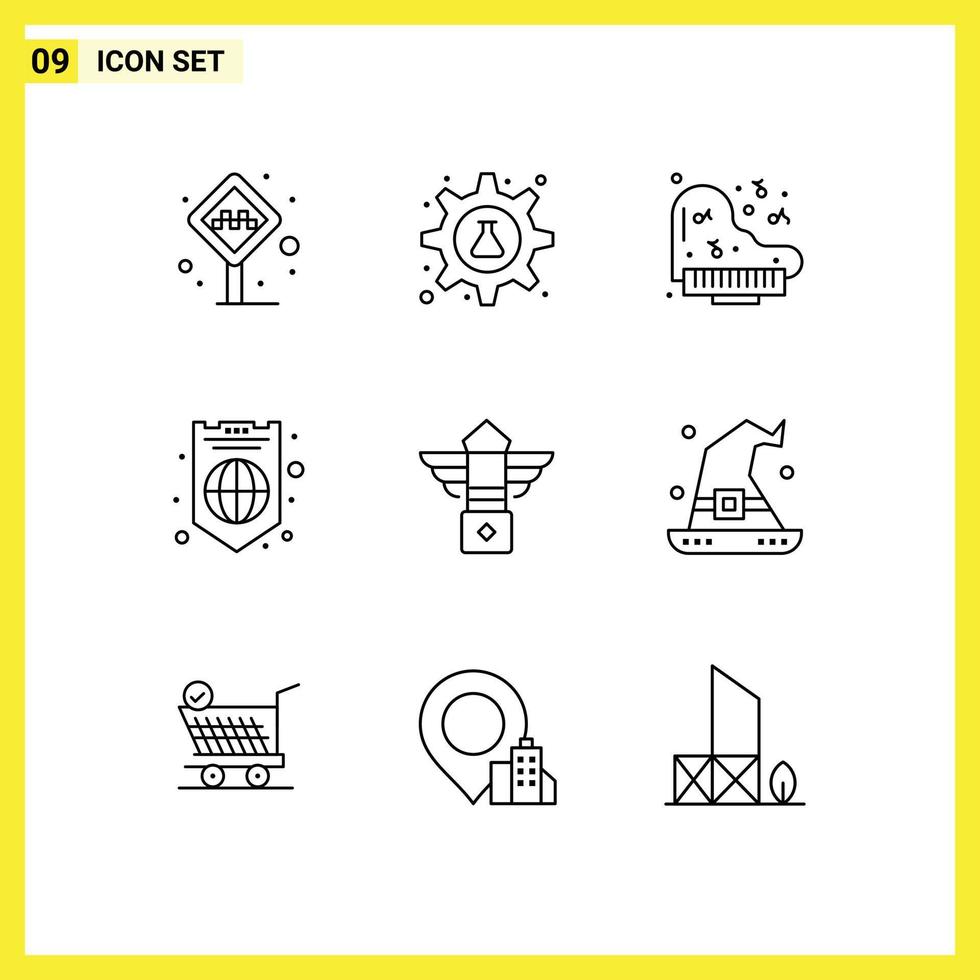 Set of 9 Commercial Outlines pack for street protection science internet piano Editable Vector Design Elements