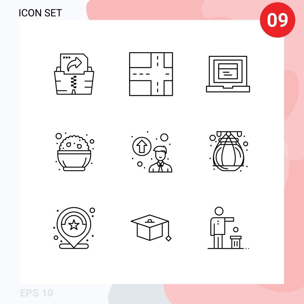 Set of 9 Commercial Outlines pack for location pot india india professional growth Editable Vector Design Elements