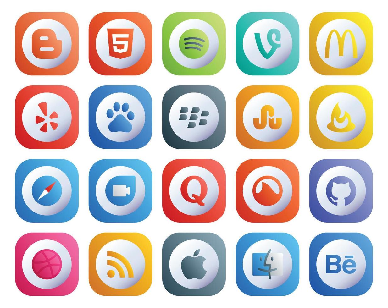 20 Social Media Icon Pack Including dribbble grooveshark stumbleupon question google duo vector